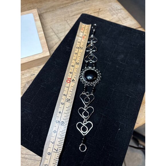 Silver & Black Stone Heart Link Bracelet With Box - Picture 8 of 9